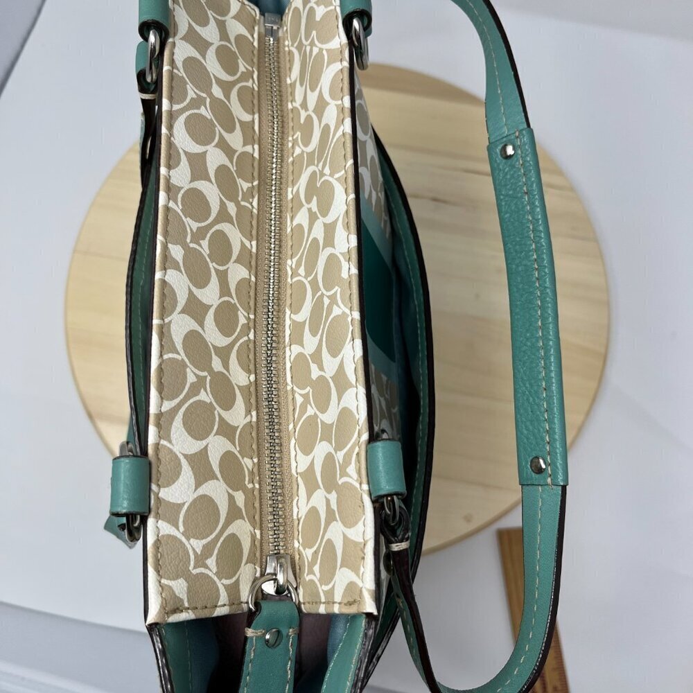 COACH Heritage Chelsea Tote Signature Tan Green F15137 - Picture 5 of 14